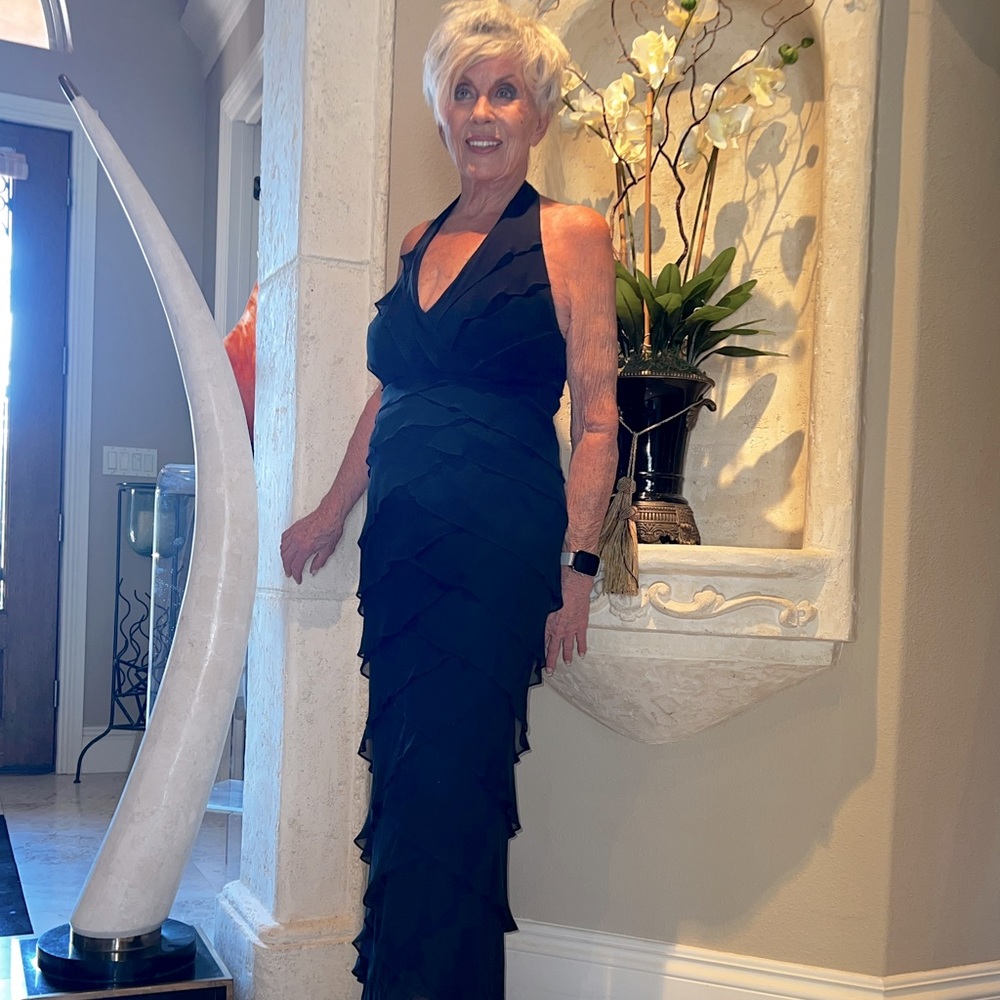 Tadashi Shoji Collection black ruffle halter dress
